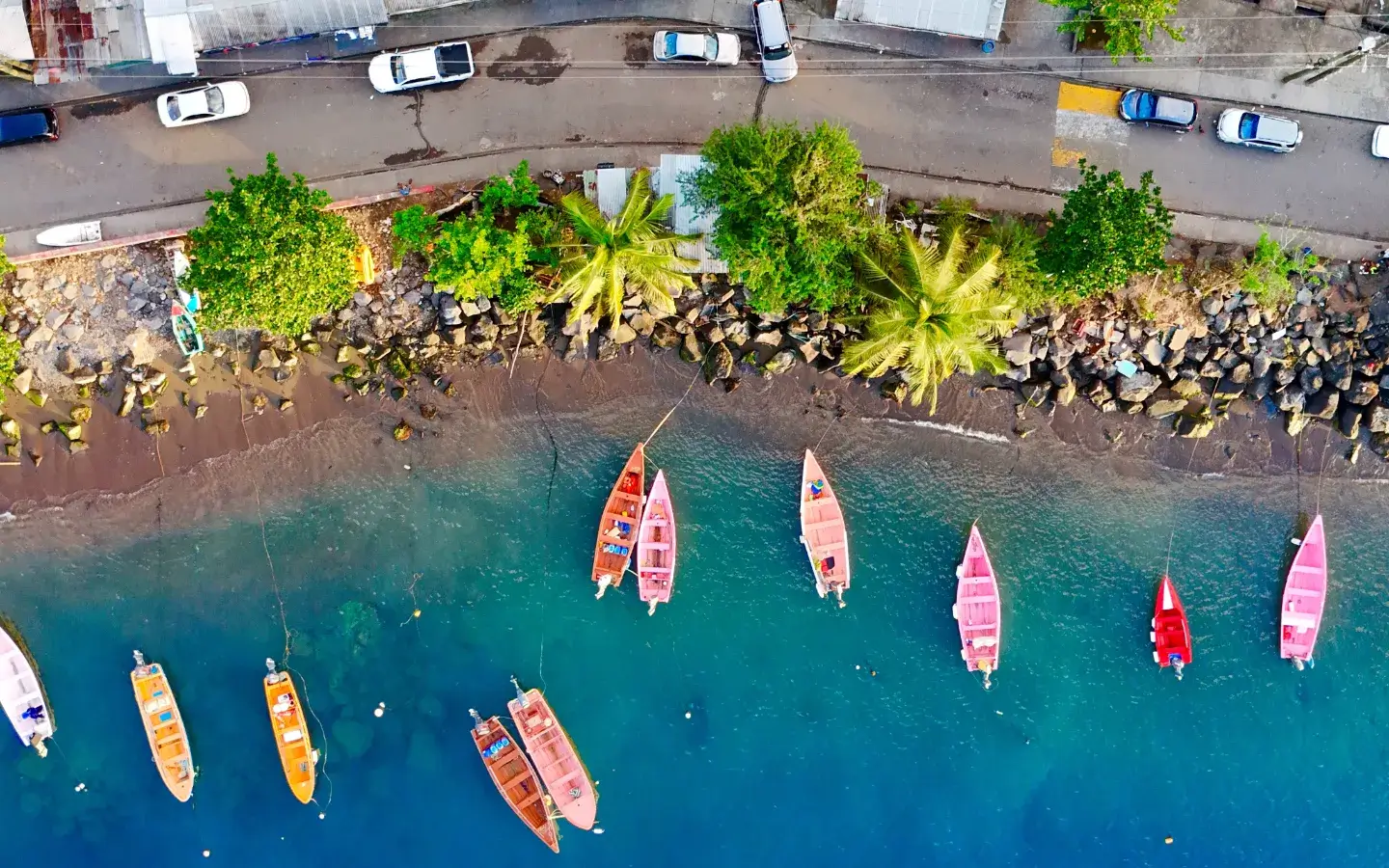 Caribbean ocean front with fishing boats